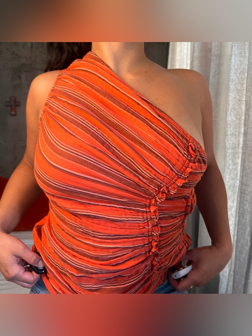 ulla johnson orange striped isla top